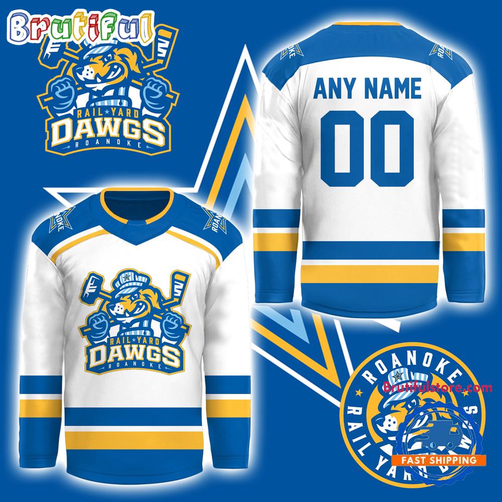 Roanoke Rail Yard Dawgs 2025 New Logo Custom White Hockey Jersey