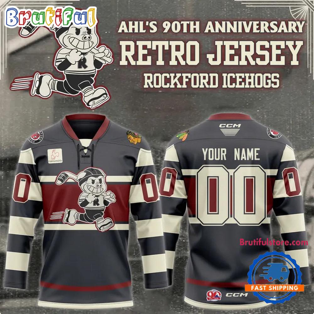 Rockford IceHogs Unveil Retro to Celebrate AHL’S 90th Season Hockey Jersey