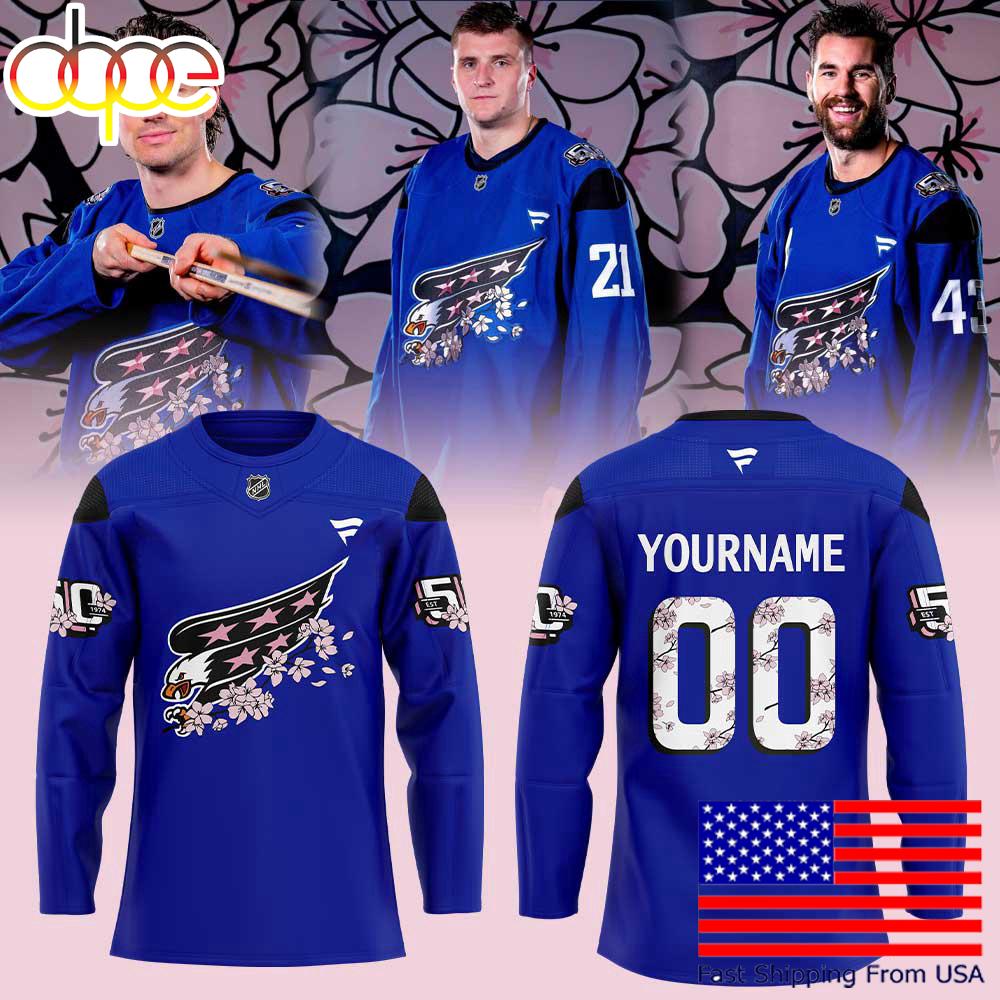 Washington Capitals Cherry Blossom Uniform Custom Name, Number For Fans Hockey Jersey